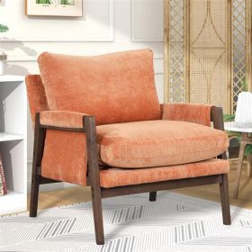 Medieval Modern Velvet Armchair, Lounge Chair, Solid Wood, Thick Seat Cushion, Suitable For Living Room, Bedroom, Studio, Orange