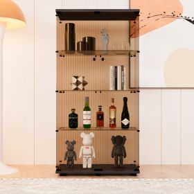 Double Door Brown Glass Display Cabinet With 4 Layers And Door Shelves