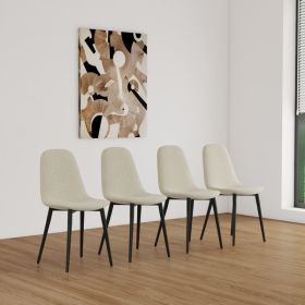 Set Of Four Beige Dining Chairs, Linen Upholstered Contemporary Chairs
