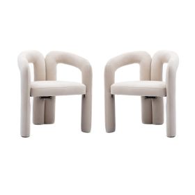 COOLMORE Contemporary Designed Velvet Fabric Upholstered Accent/Dining Chair /Barrel Side Chairs Kitchen Armchair for Living Room set of 2 (Beige Velv