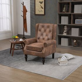 COOLMORE Wood Frame Armchair, Modern Accent Chair Lounge Chair with Sturdy Wood Legs for Living Room Bedroom(Coffee PU)