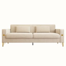 FX-P18-CW(sofa)Luxury Velvet Sofa with Gold Accents - Modern 3-Seat Couch with Plush Cushions, Perfect for Living Room and Office Decor