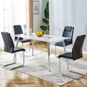 Table and chair set. 1 table and 4 black chairs. Rectangular dining table, 0.4 inch white imitation marble tabletop
