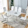 Table and chair set. 1 table and 6 white chairs. Rectangular dining table, 0.4 inch white imitation marble tabletop