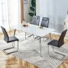 Table and chair set. 1 table and 4 gray chairs. Rectangular dining table, 0.4 inch white imitation marble tabletop