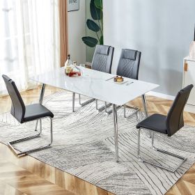 Table and chair set. 1 table and 4 gray chairs. Rectangular dining table, 0.4 inch white imitation marble tabletop