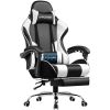 Footrest and Lumbar Support, Height Adjustable Game Chair with 360°-Swivel Seat and Headrest and for Office or Gaming (White)