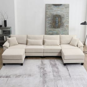 [VIDEO provided] [New] 133*65" Corduroy Modular Sectional Sofa,U Shaped Couch with Armrest Bags,6 Seat Freely Combinable Sofa Bed