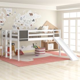 Full size Loft Bed Wood Bed with Slide, Stair and Chalkboard,White(Old SKU:WF282116AAK)