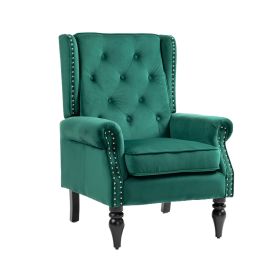 COOLMORE Wood Frame Armchair, Modern Accent Chair Lounge Chair with Sturdy Wood Legs for Living Room Bedroom(Green)