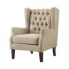 Keva 31 Inch Accent Chair, Deep Button Tufted Wingback, Soft Beige Fabric
