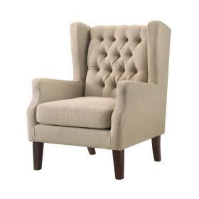 Keva 31 Inch Accent Chair, Deep Button Tufted Wingback, Soft Beige Fabric