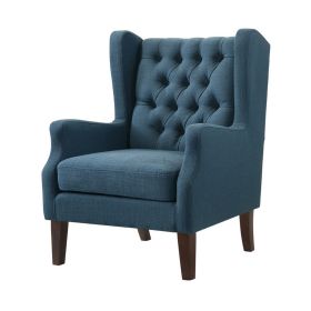Keva 31 Inch Accent Chair, Deep Button Tufted Wingback, Smooth Blue Fabric
