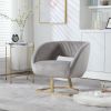 COOLMORE Upholstered Tufted Living Room Chair Textured Linen Fabric Accent Chair with Metal Stand