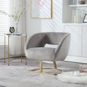 COOLMORE Upholstered Tufted Living Room Chair Textured Linen Fabric Accent Chair with Metal Stand