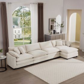 Modern Upholstered L Shape Modular Sectional Sofa, 4 Seater Sofa with with 1 Ottoman, Comfortable Corduroy Fabric Couch Sofa
