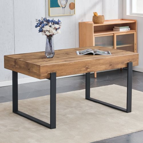 59" Dining Table, Modern Kitchen Table, Rectangular Wooden Dinner Table Top and metal Base for Dining Room, Home Office, Living Room Furniture