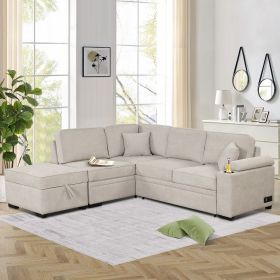 84" Sleeper Sofa Bed,2 in 1 Pull Out sofa bed L Shape Couch with Storage Ottoman for Living Room,Bedroom Couch and Small Apartment, Beige