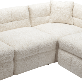 87.7" Sectional Sofa Cozy Teddy Fleece Fabric Sectional Sofa Couch with Two USB Ports a Movable Storage Ottoman and Two Lumbar Pillows for Living Room