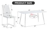 Table and chair set. 1 table and 6 white chairs. Rectangular dining table, 0.4 inch white imitation marble tabletop