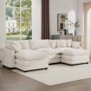 Oversized Modular Cushion Sofa with Ottomans, Comfy Upholstered U Shaped Convertible Corner Sectional Sofa Couch, Light Beige Corduroy