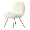 Faux Fur Upholstered Contemporary Metal Accent Chair, White and Gold