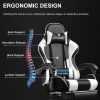 Footrest and Lumbar Support, Height Adjustable Game Chair with 360°-Swivel Seat and Headrest and for Office or Gaming (White)