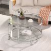 Contemporary Acrylic Coffee Table; 32.3'' Round Tempered Glass Coffee Table; Chrome/Silver Coffee Table for Living Room