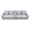 [VIDEO provided] [New] 114.2" Upholstered Sofa with Console, 2 Cupholders and 2 USB Ports Wired or Wirelessly Charged