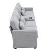 [VIDEO provided] [New] 114.2" Upholstered Sofa with Console, 2 Cupholders and 2 USB Ports Wired or Wirelessly Charged