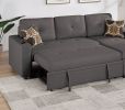 Ash Black Dorris Fabric Convertible Sectional Sofa Pull out Bed Couch Storage Chaise Cup Holders 2pc Sectional Living Room
