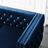 82.3&quot; Width Modern Velvet Sofa Jeweled Buttons Tufted Square Arm Couch Blue; 2 Pillows Included