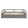 Wooden Daybed with Trundle Bed and Two Storage Drawers , Extendable Bed Daybed,Sofa Bed for Bedroom Living Room, Gray