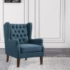 Keva 31 Inch Accent Chair, Deep Button Tufted Wingback, Smooth Blue Fabric