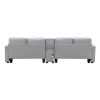 [VIDEO provided] [New] 114.2" Upholstered Sofa with Console, 2 Cupholders and 2 USB Ports Wired or Wirelessly Charged