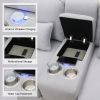 [VIDEO provided] [New] 114.2" Upholstered Sofa with Console, 2 Cupholders and 2 USB Ports Wired or Wirelessly Charged