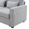 [VIDEO provided] [New] 114.2" Upholstered Sofa with Console, 2 Cupholders and 2 USB Ports Wired or Wirelessly Charged
