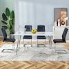 Table and chair set. 1 table and 4 black chairs. Rectangular dining table, 0.4 inch white imitation marble tabletop