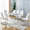 Table and chair set. 1 table and 6 white chairs. Rectangular dining table, 0.4 inch white imitation marble tabletop