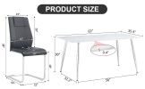 Table and chair set. 1 table and 4 black chairs. Rectangular dining table, 0.4 inch white imitation marble tabletop