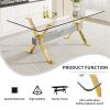 1 table and 8 chairs. Modern simple luxury tempered glass rectangular dining table and desk with 8 black PU gold plated leg chairs 79''x39''x30''