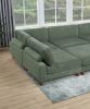 Contemporary Sage Color 6pc Modular Sectional Set Corduroy Upholstery Couch 2x Corner Wedge 3x Armless Chairs 1x Ottoman Living Room