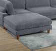 Contemporary Dark Gray 6pc Modular Sectional Set Corduroy Upholstery Couch 2x Corner wedge, 2x Armless Chairs 2x Ottomans Living Room