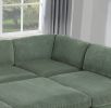 Contemporary Sage Color 6pc Modular Sectional Set Corduroy Upholstery Couch 2x Corner Wedge 3x Armless Chairs 1x Ottoman Living Room