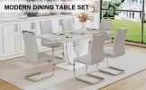 Table and chair set, modern minimalism and luxurious white rectangular pattern dining table. Soft and comfortable dining chair, for dining room