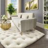 FX-P18-CW(sofa)Luxury Velvet Sofa with Gold Accents - Modern 3-Seat Couch with Plush Cushions, Perfect for Living Room and Office Decor