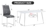 Table and chair set. 1 table and 4 gray chairs. Rectangular dining table, 0.4 inch white imitation marble tabletop