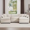 Oversized Modular Cushion Sofa with Ottomans, Comfy Upholstered U Shaped Convertible Corner Sectional Sofa Couch, Light Beige Corduroy