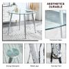 Table and chair set. (1 table+4 black chairs) Round dining table with a 40 inch diameter glass tabletop and silver plated metal legs. 4 black PU chair