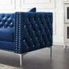82.3&quot; Width Modern Velvet Sofa Jeweled Buttons Tufted Square Arm Couch Blue; 2 Pillows Included
